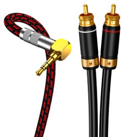 Primeda 3.5mm to 2 RCA Audiophile Audio Cable Stereo Braided Gold Plated Oxgen-Free Copper Core for Smartphones Tablets Speakers Home Theater (Right Angle 3.5mm, 16.4FT)
