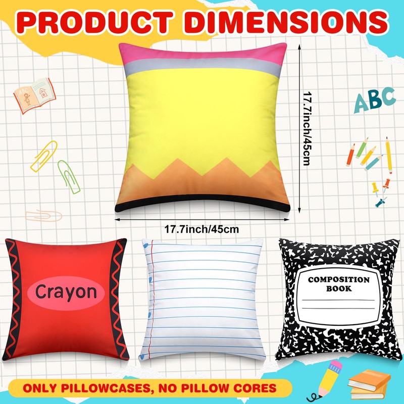 Booson 4 Pcs Back to School Composition Book Throw Pillow