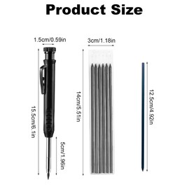 Tomtary Carpenters Pencil, Mechanical Carpenter Pencils with 6 Refills, Deep Hole Making Pencil with Built-in Sharpener Long Nosed Construction Pencil for Woodworking Drawing Scribing