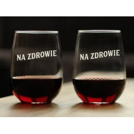 Na Zdrowie Polish Cheers - Stemless Wine Glasses - Set of 2 - Cute Poland Themed Gifts or Party Decor - Large 17 Ounce