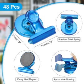 PATIKIL 31mm Round Magnetic Clips, 48Pcs Stainless Steel Refrigerator Magnet Hook Clips for Photo Displays, Whiteboards, Fridges, Classrooms, Office, Metallic Blue