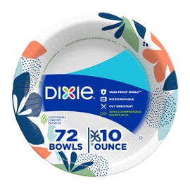 Dixie Small Paper Bowls, 10 Oz, 72 Count, Microwave-Safe, Soak-Proof, Disposable Bowls Great For Snacks, Dessert, And Light Lunch Meals