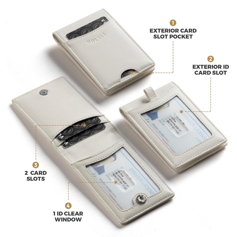 VULKIT Badge Holder Retractable Clip, Leather Bifold Double ID Card