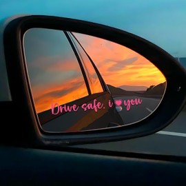 Set 3Pcs Drive Safe I Love You Pink Heart Rearview Mirror Decal Positive Love Wife Husband Sticker Water Bottle Window Sticker Vinyl Waterproof 4 Inches Car Decals New Car Accessories for Friend