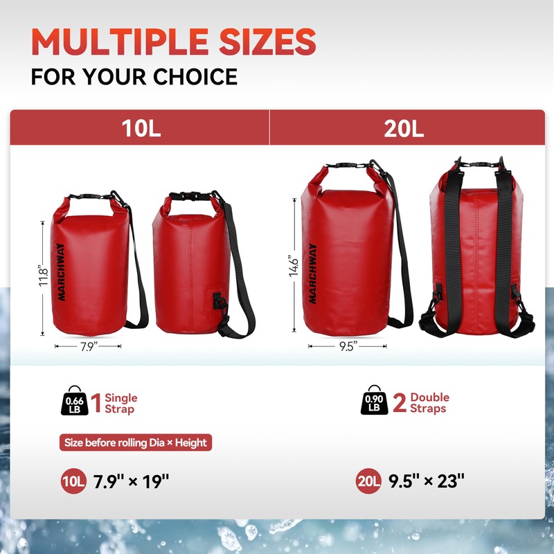 MARCHWAY Floating Waterproof Dry Bag Backpack 5L/10L/20L/30L/40L, Roll Top Sack