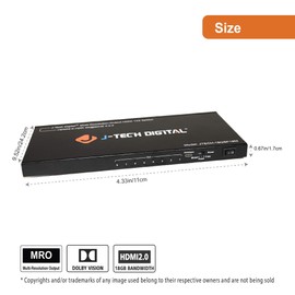 HDMI Splitter 1 in 8 Out 4K 60Hz 1080P Multi-Resolution Output (MRO), HDMI Splitter for Multiple Monitors Duplicate/Mirror, Compatible with HDR & Dolby Vision by J-Tech Digital [JTECH-18GSP18M]