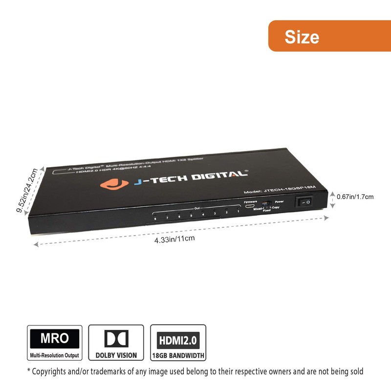 HDMI Splitter 1 in 8 Out 4K 60Hz 1080P Multi-Resolution