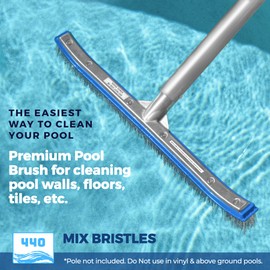 440 Combo Nylon and Stainless Steel Pool Brush - 18-Inch Heavy Duty Pool Brush Head for Cleaning Inground Pool Tiles, Walls, Floor and Steps - Scrub Brush Replacement Head, Strong Bristles - No Pole