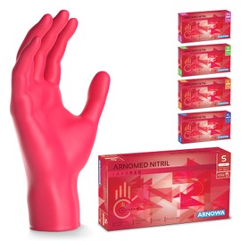 Arnomed Disposable Gloves, Red, S, Nitrile Gloves with box of 100 pieces, Gloves Disposable Powder-Free, Latex-Free Rubber Gloves, Disposable Gloves in XS, S, M, L and XL