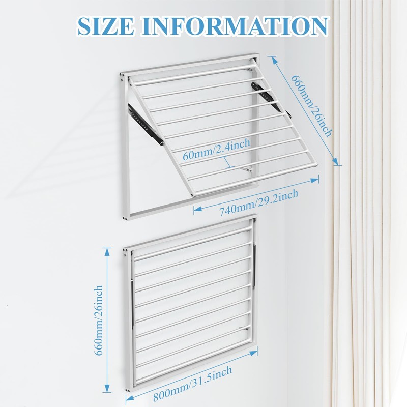 2 Pcs Wall Mount Clothes Drying Rack 26 X 31.5