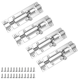Zydiwo 4 Pack Slide Bolt Latch Stainless Steel Thickened Door Latch Lock with Mounting Screws for Home Yard Pet Door (4inch)