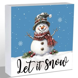 Winter Decorations Indoor Winter Decor Home Room Let It Snow Snowman Office Bathroom Table Wood Box Sign Rustic Wooden Shelf Desk Decor Season Sign House Warming Gifts 5.9 x 5.9 Inch