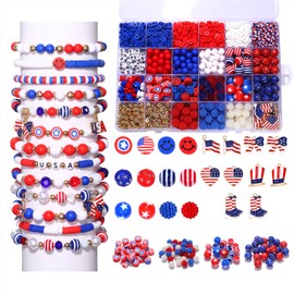 1461 cuentas patrióticas del Día de la Independencia del 4 de julio para hacer joyas, cuentas patrióticas rojas, blancas y azules, cuentas de letras de Estados Unidos con bandera de Estados Unidos, accesorios para hacer pulseras de bricolaje