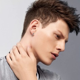 Immobird Black 925 Sterling Silver Unisex Earrings Men Women Hoop Earrings Silver, Sterling silver, Cubic Zirconia