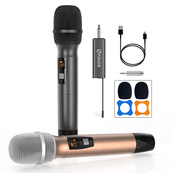 FDUCE Wireless Microphone, Karaoke Mic, UHF Dual Handheld Dynamic System