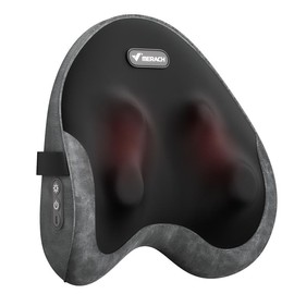 MERACH Portable Heated Back and Neck Massage Deep Tissue Massage Pillow for Chair,Car Relax Comfort Multifunction Massager Therapy Device - Color: Black