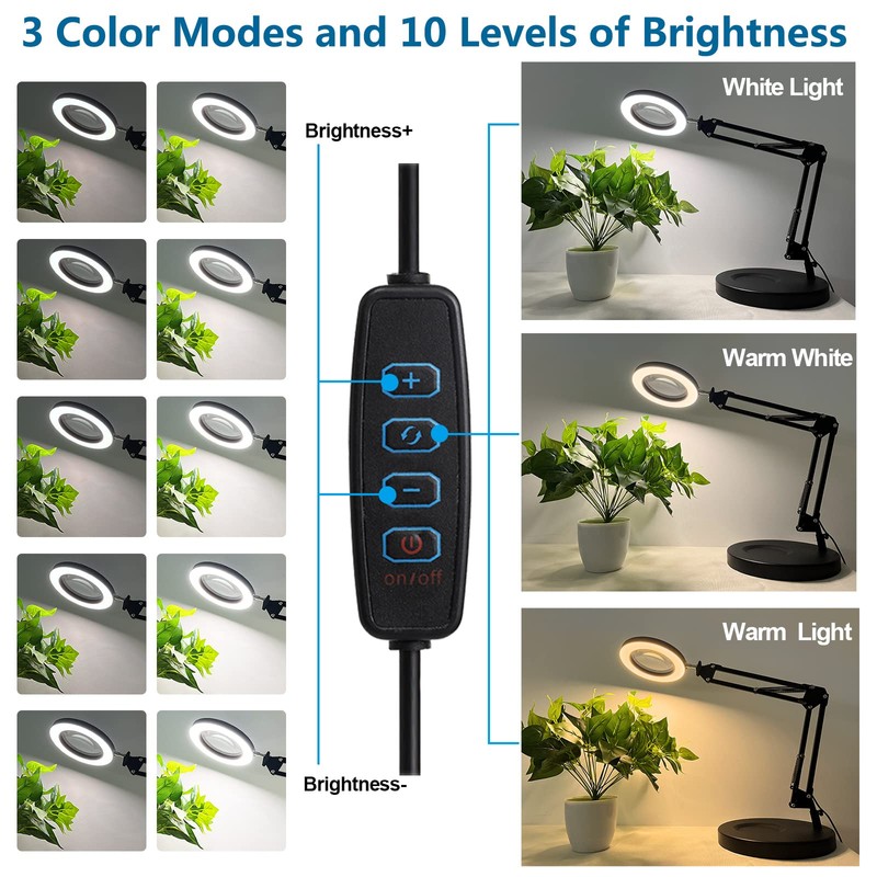 HITTI 【Upgraded】 12X LED Magnifying Lamp, 1,800 Lumens Stepless Dimmable,