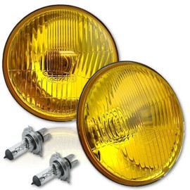 Octane Lighting 5 3/4 Inch Halogen Stock Amber Yellow Glass Headlight Fog Light H4 60W Bulbs Pair