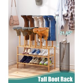 viewcare Boot Rack with Shoe Rack, Boot Rack Organizer Tall Boots for Closet, Bamboo Wood Shoe Shelf Storage Organizer for Entryway Small Space