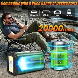 Emergency Radio - 20000mah Weather Radio with NOAA/AM/FM, Solar Hand Crank Radio with USB/Solar/Hand Crank Charger, Battery Powered, SOS Alarm, Reading Lamp & Flashlight for Indoor/Outdoor