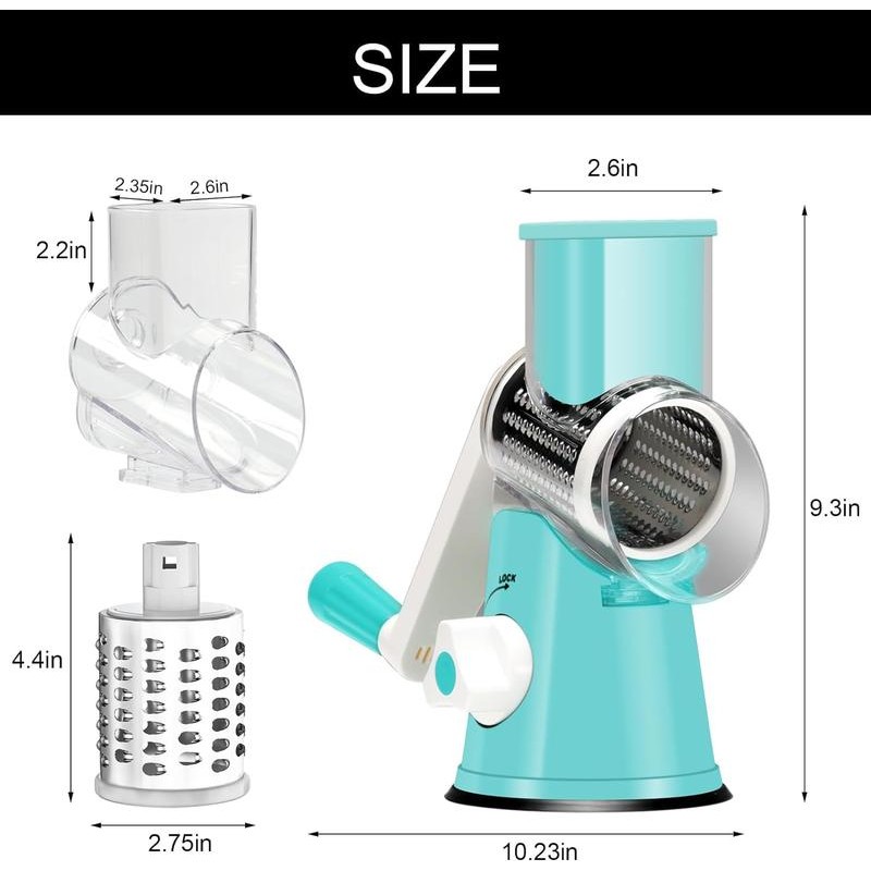 ONESHOW Rotary Cheese Grater with Handle - 3 in 1