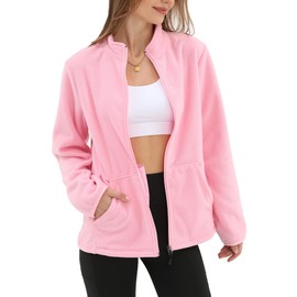 Argstar Pink Fleece Jacket for Women, Lightweight Full Zip Classic Soft Casual Recreation Coat with Zipper Pockets M
