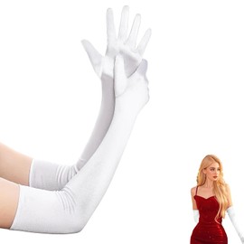 Long Elbow White Satin Gloves, 1920s Style & Prom Gloves For Women, For Costume Evening Opera Bridal Party Wedding Prom
