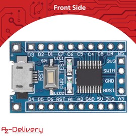 AZDelivery ARM STM8S103F3P6 8-bit Minimum System Microcontroller Development Board Module for STM8S Programming with UART, I2C, SPI, and an ADC 5-Channel 10-bit