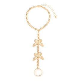 Hand Chain Bracelet for Women,Butterfly Finger Ring Bracelet Stackable finger chain with integrated fingers (Golden, One Size)