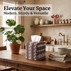2 Pack Tissue Box Cover, Square Napkin Holder with Bottom Belt