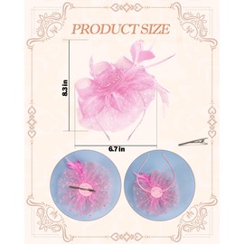 Bnsikun Girls Tea Party Fascinators Hats Lace Gloves Pearl Necklace Set for Tea Party Wedding Accessories (Pink)