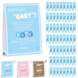 ZJJZGYXINTAI Don't Say Baby Game, Baby Shower Games Boy, 1 Sign and 60 Blue Mini Clothespins, Shower Game Decorations Ideas, Gender Reveal Party Favors