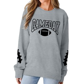 Game Day Sweatshirts Women Football Sweatshirt Football Rugby T-Shirts Casual Game Day Fan Pullover Top Grey