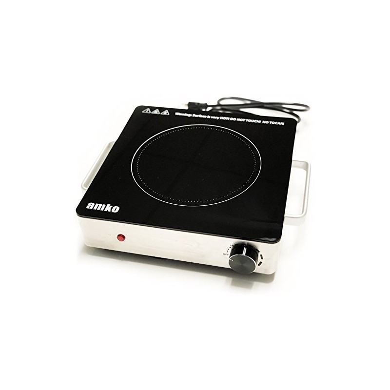 Amko AK-IR15 Stainless Steel Single-Burner Portable Ceramic Infrared Cooktop, Black
