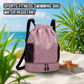 RainFlowwer Waterproof Drawstring Gym Bag with Shoe Compartment – Large Sports Backpack for Men & Women, Durable Drawstring Backpack for Travel, Gym, Hiking & Daily Use (Pink)