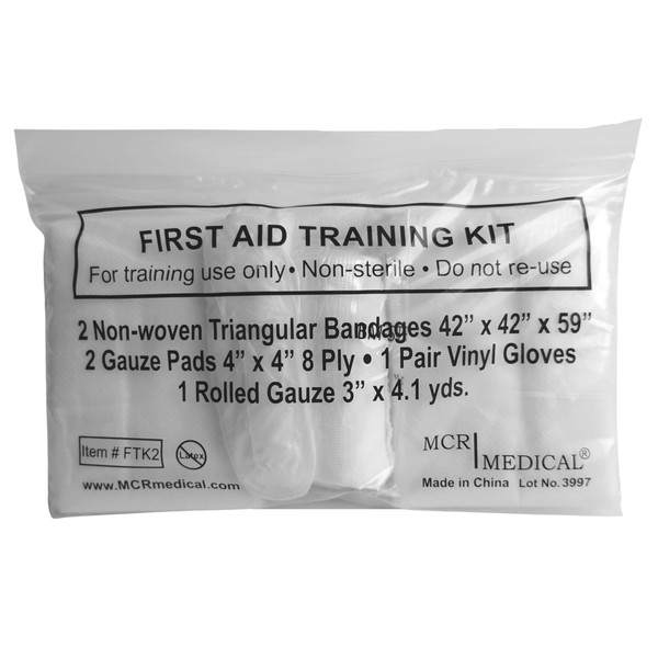 First Aid Training Kit w/ Roller Gauze w. Gauze Pads and Triangular Bandages and Gloves 100-Pack MCR Medical