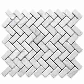 Stone Center Online Carrara White Marble 1x2 Herringbone Mosaic Tile Tumbled Kitchen Bath Wall Floor Backsplash Shower (1 Sheet)