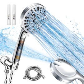 filtered shower head with handheld，High Pressure 10 Spray Mode Chrome Showerhead with Filters，detachable shower head,Water Softener Filters Beads for Hard Water -Remove Chlorine and Harmful Substance