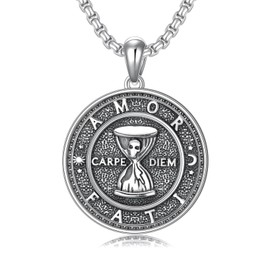 SIMONLY Memento Mori Necklace for Men 925 Sterling Silver Tree of Life Pendant Necklace Gothic Skull Amor Fati Pendant Amulet Jewelry