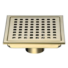 RANDOM Brushed Gold Shower Drain Square 6 Inch Shower Floor Drain with Grid Grate & Removable Hair Strainer 304 Stainless Steel Shower Drain Cover Bathroom Accessories.98738BG