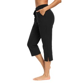 LEXISLOVE Capris for Women Casual Summer Wide Leg Crop Pants Loose Comfy Drawstring Yoga Jogger Capri Pants with Pockets Black 2XL