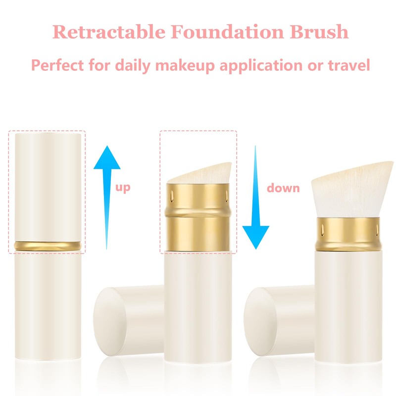 Falliny Retractable Foundation Makeup Brush, Travel Angled Kabuki Powder Brush,