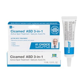 Cicamed ASD 3-in-1 Acne Spot Treatment - Fast-Acting Face Cream with 2% Salicylic Acid, Glycolic Acid & Witch Hazel for Blemishes, Pimples, Breakouts & Dark Spots - 0.5 fl. oz (15ml)