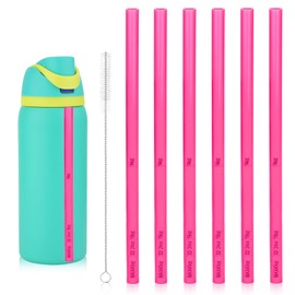 6pcs Straw Replacements with Graduated Lines, Reusable Plastic Straws with Brush, Water Bottle Accessories for Owala 14/19/24/32/40oz Stainless Steel Water Bottle (Pink)