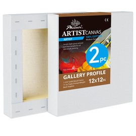 PHOENIX 12x12 Inch 2 Pack Gallery Canvas - 1.5 in Thick Square Canvases for Painting - Deep Edge 100% Cotton 11 Oz. Gesso Primed White Blank Professional Canvas Oil & Acrylic Paints