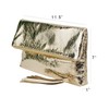 JNB Women's Cracked Metallic Fabric Foldover Clutch with Tassel, Gold