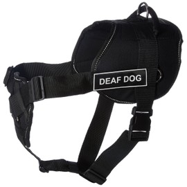 Dean & Tyler Fun "Deaf Dog" Dog Harness with Padded Chest Piece, Fits Girth Size 34-Inch to 47-Inch, X-Large, Black with Reflective Trim