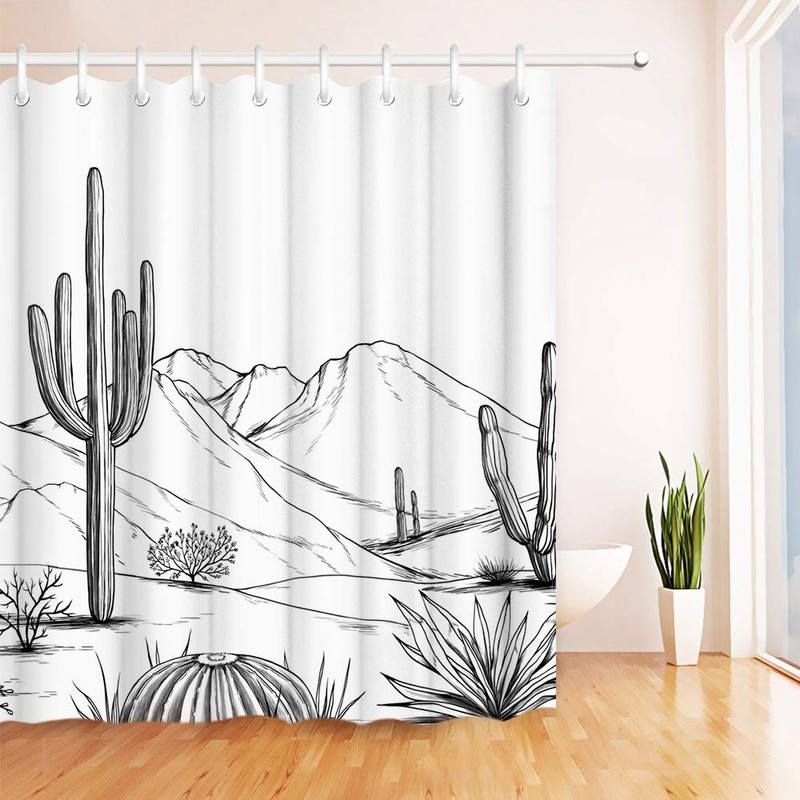 RnnJoile Western Shower Curtain Aztec Cactus Desert Bath Curtain Black