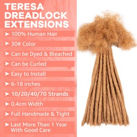 Teresa 4 Inch 0.4cm Width Loc Extension Human Hair #30 Brown Color 20 Strands Full Hand-made Permanent Locs Extensions Can Be Dyed and Bleached for Men/Women/Kids Real Dreadlock Extensions Human Hair