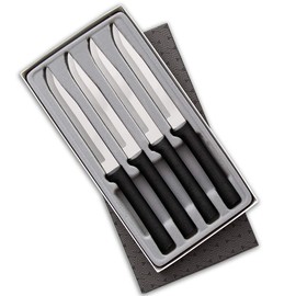RADA 4-Piece Utility Knife Set Black Handled Steak Knives with Knife Sharpener